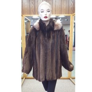 Beaver Fur Jacket with Fox Trimmed Hood